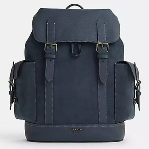 Coach Hudson Gunmetal Denim Suede Leather Backpack - Picture 1 of 14